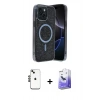 MARSİLYAN™- iPhone 14 Kılıf Eksen Çizgi - Siyah Bilvis 5in1 5D Magic Hayalet Cam Ekran Koruyucu + Shine Kamera Lens - SH