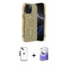 MARSİLYAN™- iPhone 14 Kılıf Eksen Çizgi - Siyah Bilvis 5in1 5D Magic Hayalet Cam Ekran Koruyucu + Shine Kamera Lens - SH