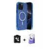 MARSİLYAN™- iPhone 14 Kılıf Eksen Çizgi - Siyah Bilvis 5in1 5D Magic Hayalet Cam Ekran Koruyucu + PVD Metal Kamera Lens - TU
