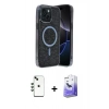 MARSİLYAN™- iPhone 14 Kılıf Eksen Çizgi - Siyah Bilvis 5in1 5D Magic Hayalet Cam Ekran Koruyucu + Shine Kamera Lens - YL