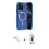 MARSİLYAN™- iPhone 14 Kılıf Eksen Çizgi - Siyah Bilvis Hayalet Cam Ekran Koruyucu + Diamond Kamera Lens - SABE