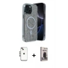 MARSİLYAN™- iPhone 14 Kılıf Eksen Çizgi - Siyah Bilvis Hayalet Cam Ekran Koruyucu + Shine Kamera Lens - GI
