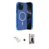 MARSİLYAN™- iPhone 14 Kılıf Eksen Çizgi - Siyah Bilvis Hayalet Cam Ekran Koruyucu + Diamond Kamera Lens - KI