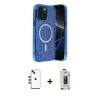 MARSİLYAN™- iPhone 14 Kılıf Eksen Çizgi - Siyah Bilvis Hayalet Cam Ekran Koruyucu + Shine Kamera Lens - KI