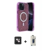 MARSİLYAN™- iPhone 14 Kılıf Eksen Çizgi - Siyah Bilvis Hayalet Cam Ekran Koruyucu + PVD Metal Kamera Lens - PE