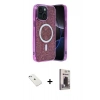 MARSİLYAN™- iPhone 14 Kılıf Eksen Çizgi - Siyah Bilvis Hayalet Cam Ekran Koruyucu + Sierra Blue Diamond Kamera Lens