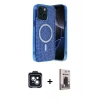 MARSİLYAN™- iPhone 14 Kılıf Eksen Çizgi - Siyah Bilvis Hayalet Cam Ekran Koruyucu + PVD Metal Kamera Lens - SH