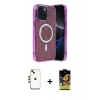 MARSİLYAN™- iPhone 14 Kılıf Eksen Çizgi - Siyah Buffer Cam Ekran Koruyucu + Gold Shine Kamera Lens
