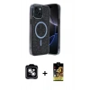 MARSİLYAN™- iPhone 14 Kılıf Eksen Çizgi - Siyah Buffer Cam Ekran Koruyucu + PVD Metal Kamera Lens - GS