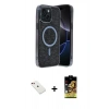 MARSİLYAN™- iPhone 14 Kılıf Eksen Çizgi - Siyah Buffer Cam Ekran Koruyucu + Diamond Kamera Lens - KI