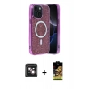 MARSİLYAN™- iPhone 14 Kılıf Eksen Çizgi - Siyah Buffer Cam Ekran Koruyucu + PVD Metal Kamera Lens - PE