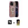MARSİLYAN™- iPhone 14 Kılıf Eksen Çizgi - Siyah Buffer Cam Ekran Koruyucu + PVD Metal Kamera Lens - PE