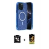 MARSİLYAN™- iPhone 14 Kılıf Eksen Çizgi - Siyah Buffer Cam Ekran Koruyucu + PVD Metal Kamera Lens - TU