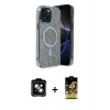 MARSİLYAN™- iPhone 14 Kılıf Eksen Çizgi - Siyah Buffer Cam Ekran Koruyucu + PVD Metal Kamera Lens - TU