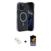 MARSİLYAN™- iPhone 14 Kılıf Eksen Çizgi - Siyah Buffer Hayalet Cam Ekran Koruyucu + Diamond Kamera Lens - PE