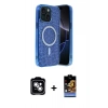 MARSİLYAN™- iPhone 14 Kılıf Eksen Çizgi - Siyah Buffer Hayalet Cam Ekran Koruyucu + PVD Metal Kamera Lens - GS