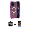 MARSİLYAN™- iPhone 14 Kılıf Eksen Çizgi - Siyah Buffer Hayalet Cam Ekran Koruyucu + PVD Metal Kamera Lens - GS