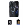 MARSİLYAN™- iPhone 14 Kılıf Eksen Çizgi - Siyah Buffer Hayalet Cam Ekran Koruyucu + PVD Metal Kamera Lens - GS
