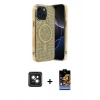 MARSİLYAN™- iPhone 14 Kılıf Eksen Çizgi - Siyah Buffer Hayalet Cam Ekran Koruyucu + PVD Metal Kamera Lens - PE