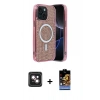 MARSİLYAN™- iPhone 14 Kılıf Eksen Çizgi - Siyah Buffer Hayalet Cam Ekran Koruyucu + PVD Metal Kamera Lens - PE