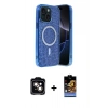MARSİLYAN™- iPhone 14 Kılıf Eksen Çizgi - Siyah Buffer Hayalet Cam Ekran Koruyucu + PVD Metal Kamera Lens - TU