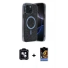 MARSİLYAN™- iPhone 14 Kılıf Eksen Çizgi - Siyah Buffer Hayalet Cam Ekran Koruyucu + PVD Metal Kamera Lens - MI
