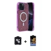 MARSİLYAN™- iPhone 14 Kılıf Eksen Çizgi - Siyah Buffer Hayalet Cam Ekran Koruyucu + PVD Metal Kamera Lens - MI