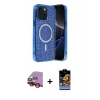 MARSİLYAN™- iPhone 14 Kılıf Eksen Çizgi - Siyah Buffer Hayalet Cam Ekran Koruyucu + Raze Metal Kamera Lens - KI