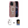 MARSİLYAN™- iPhone 14 Kılıf Eksen Çizgi - Siyah Buffer Hayalet Cam Ekran Koruyucu + Shine Kamera Lens - KI