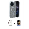 MARSİLYAN™- iPhone 14 Kılıf Eksen Çizgi - Siyah Buffer Hayalet Cam Ekran Koruyucu + Shine Kamera Lens - KI