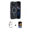 MARSİLYAN™- iPhone 14 Kılıf Eksen Çizgi - Siyah Buffer Hayalet Cam Ekran Koruyucu + Shine Kamera Lens - KI
