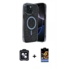 MARSİLYAN™- iPhone 14 Kılıf Eksen Çizgi - Siyah Buffer Hayalet Cam Ekran Koruyucu + PVD Metal Kamera Lens - SH