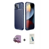MARSİLYAN™- iPhone 14 Kılıf Eksen Form Prime - Şeffaf Pasifik Cam Ekran Koruyucu + Raze Metal Kamera Lens - KI