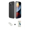 MARSİLYAN™- iPhone 14 Kılıf Eksen Form Prime - Şeffaf Pasifik Cam Ekran Koruyucu + Pembe Diamond Kamera Lens