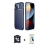 MARSİLYAN™- iPhone 14 Kılıf Eksen Form Prime - Şeffaf Pasifik Cam Ekran Koruyucu + PVD Metal Kamera Lens - SH