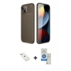 MARSİLYAN™- iPhone 14 Kılıf Eksen Form Prime - Şeffaf Royal Nano Ekran Koruyucu + Diamond Kamera Lens - PE