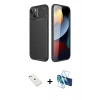 MARSİLYAN™- iPhone 14 Kılıf Eksen Form Prime - Siyah 3D Antistatik Cam Ekran Koruyucu + Diamond Kamera Lens - SABE