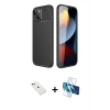 MARSİLYAN™- iPhone 14 Kılıf Eksen Form Prime - Siyah 3D Antistatik Cam Ekran Koruyucu + Diamond Kamera Lens - KI