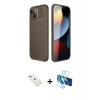 MARSİLYAN™- iPhone 14 Kılıf Eksen Form Prime - Siyah 3D Antistatik Cam Ekran Koruyucu + Diamond Kamera Lens - KI