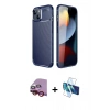 MARSİLYAN™- iPhone 14 Kılıf Eksen Form Prime - Siyah 3D Antistatik Cam Ekran Koruyucu + Raze Metal Kamera Lens - KI