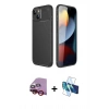 MARSİLYAN™- iPhone 14 Kılıf Eksen Form Prime - Siyah 3D Antistatik Cam Ekran Koruyucu + Raze Metal Kamera Lens - KI