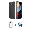 MARSİLYAN™- iPhone 14 Kılıf Eksen Form Prime - Siyah 3D Antistatik Cam Ekran Koruyucu + Shine Kamera Lens - MI