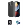 MARSİLYAN™- iPhone 14 Kılıf Eksen Form Prime - Siyah 3D Antistatik Cam Ekran Koruyucu + PVD Metal Kamera Lens - GS
