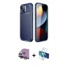MARSİLYAN™- iPhone 14 Kılıf Eksen Form Prime - Siyah 3D Antistatik Cam Ekran Koruyucu + Raze Metal Kamera Lens - GS
