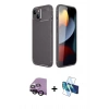 MARSİLYAN™- iPhone 14 Kılıf Eksen Form Prime - Siyah 3D Antistatik Cam Ekran Koruyucu + Raze Metal Kamera Lens - SH