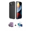 MARSİLYAN™- iPhone 14 Kılıf Eksen Form Prime - Siyah 3D Antistatik Cam Ekran Koruyucu + Raze Metal Kamera Lens - GS