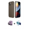 MARSİLYAN™- iPhone 14 Kılıf Eksen Form Prime - Siyah 3D Antistatik Cam Ekran Koruyucu + Raze Metal Kamera Lens - SH