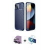 MARSİLYAN™- iPhone 14 Kılıf Eksen Form Prime - Siyah 3D Antistatik Cam Ekran Koruyucu + Raze Metal Kamera Lens - SH