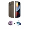 MARSİLYAN™- iPhone 14 Kılıf Eksen Form Prime - Siyah 3D Antistatik Cam Ekran Koruyucu + Raze Metal Kamera Lens - GS