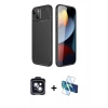MARSİLYAN™- iPhone 14 Kılıf Eksen Form Prime - Siyah 3D Antistatik Cam Ekran Koruyucu + PVD Metal Kamera Lens - SH